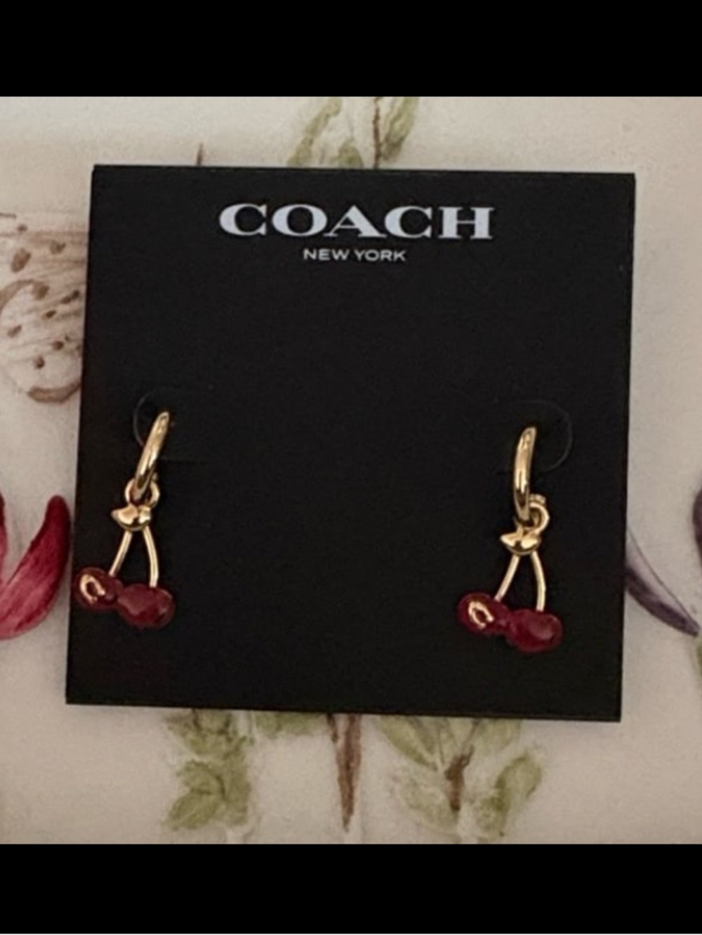 ๐ Coach Gold-Tone Cherry Drop Earrings in Red - Picture 2 of 2